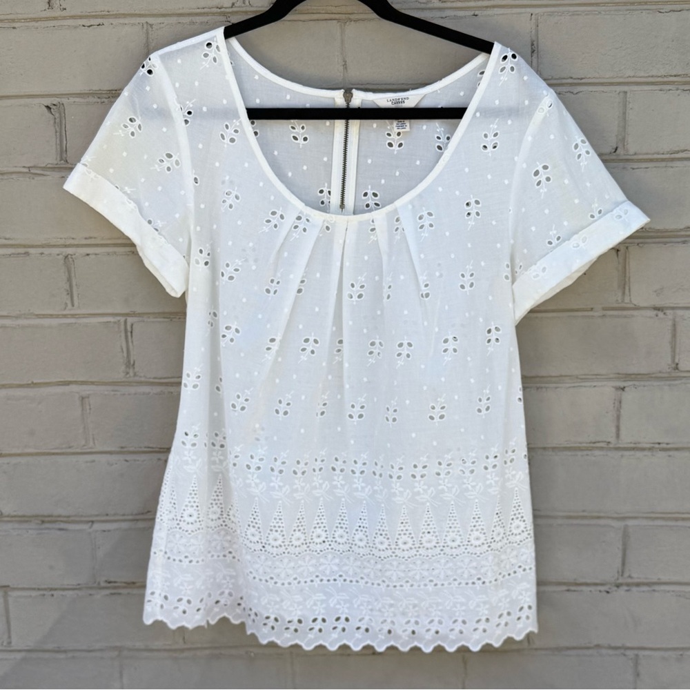 Vintage Lands’ End Size 10 White Eyelet Women's Top 100% Cotton